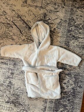 Lil Weezie bath robe 1-2yr blue gingham trim Macky light blue